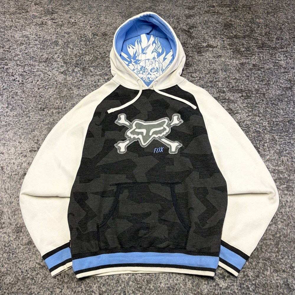 Vintage Y2K Fox Racing Hoodie Mens Large Skull Grunge Moto Skater Sweatshirt